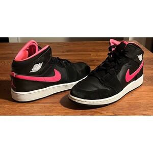 Nike Air Jordan 1 Mid GS Black Hyper Pink Sneakers Size 6.5Y